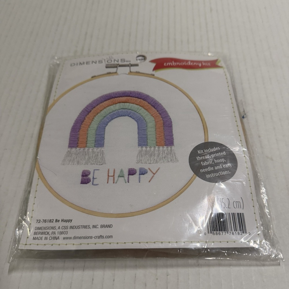 Dimensions Embroidery Kit Rainbow "Be Happy" 6 Inch Hoop Cross Stitch Kit Craft